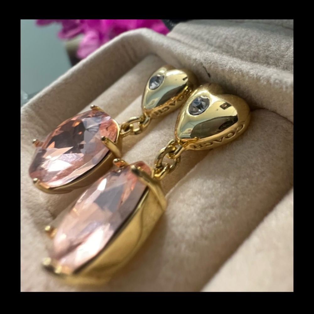 Coach Elegant Gold and Pink Heart Earrings